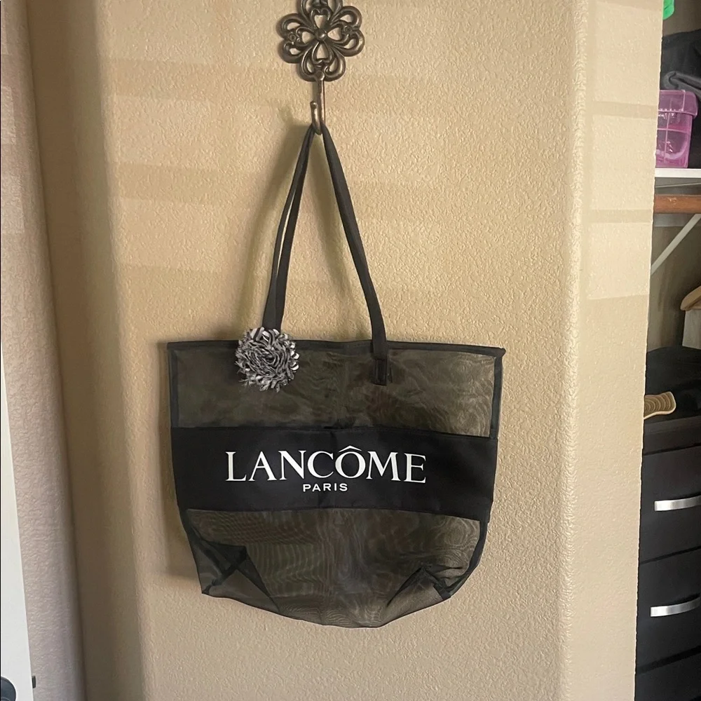 Lancôme Paris Black Mesh Tote with Attached Flower